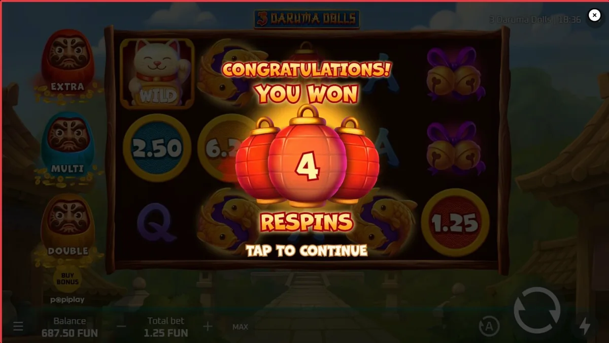 3 Daruma Dolls slot mobile interface na may makulay na Japanese theme
